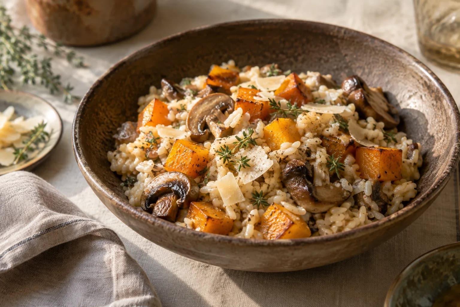 Arroz cremoso de setas y calabaza
