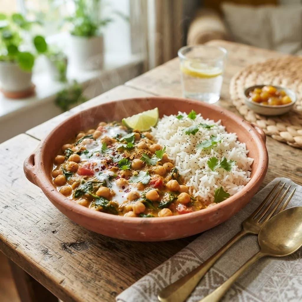 Curry de garbanzos y espinacas