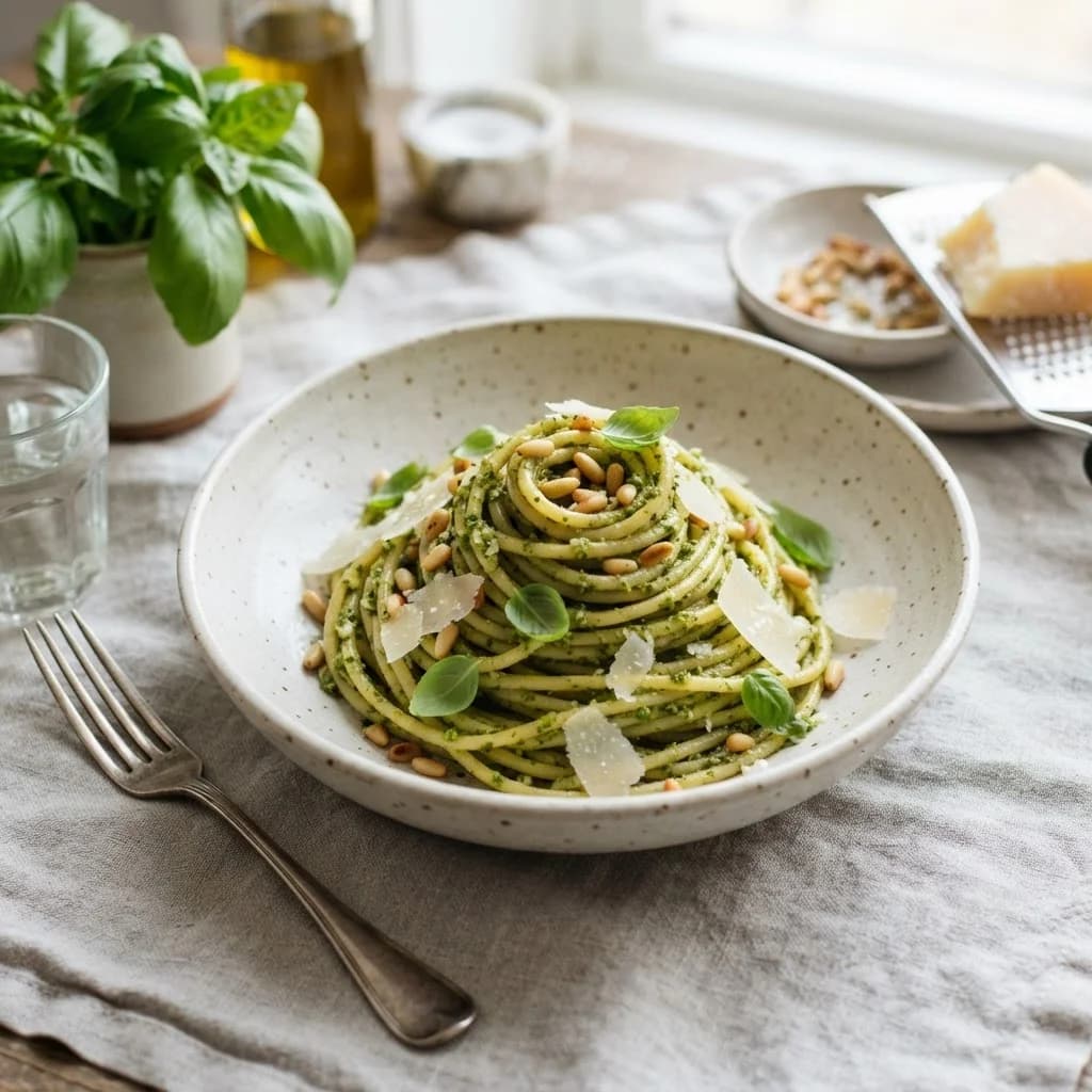Pasta al pesto de albahaca casero